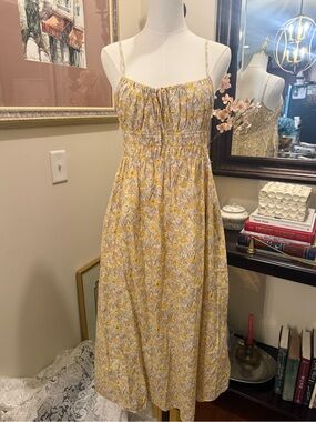 Smocked Floral Midi Dress in Yellow